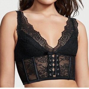 Victorias Secret Black Lace Up Bralette Top